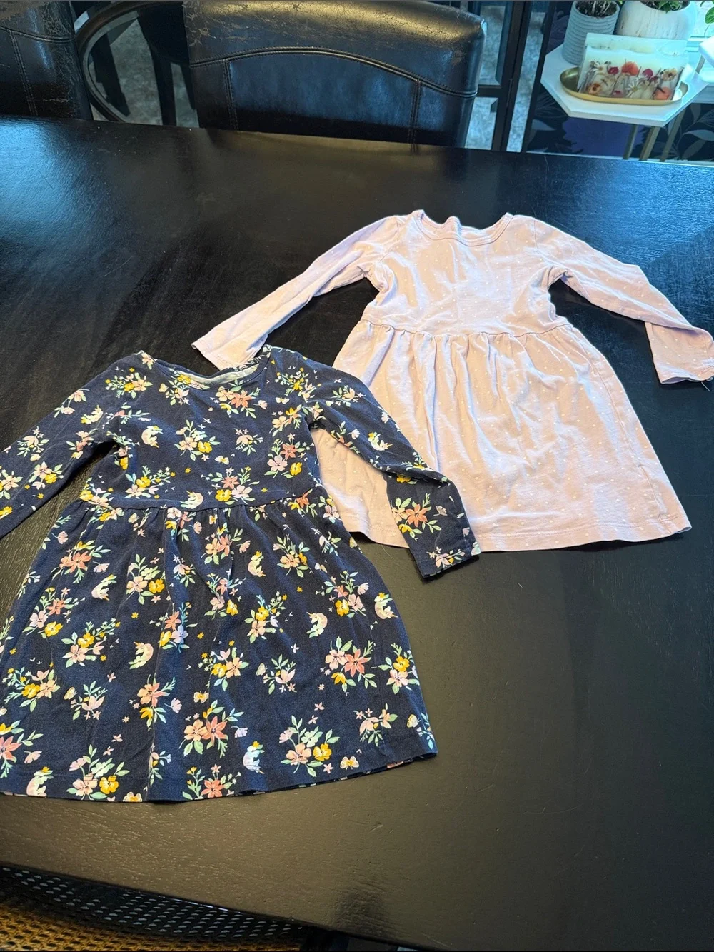 Kids' Long-Sleeve Floral & Pink Jersey Dresses - Set of 2